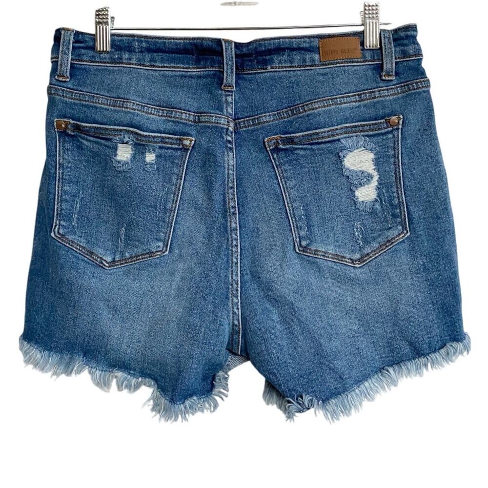 Judy Blue Medium Wash Distressed Jean Shorts with Sun Embroidery - Picture 9 of 13